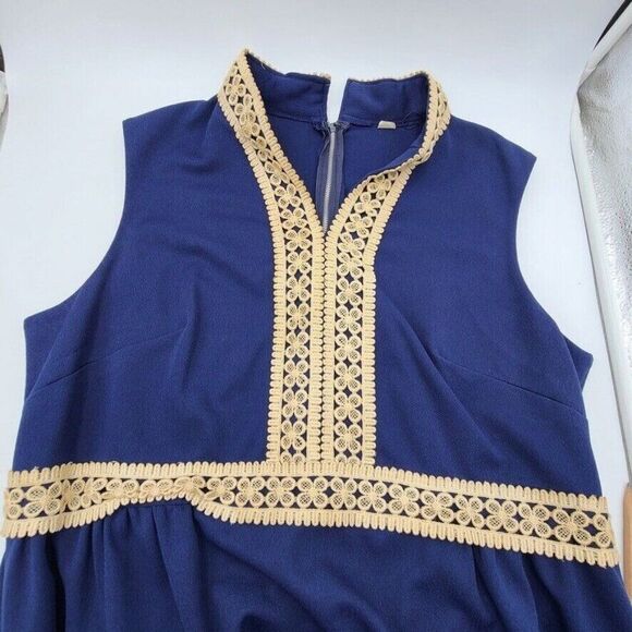 Vintage 60s Elara Knits Hostess Dress Sleeveless Maxi Size XL Blue Lace - Picture 9 of 12